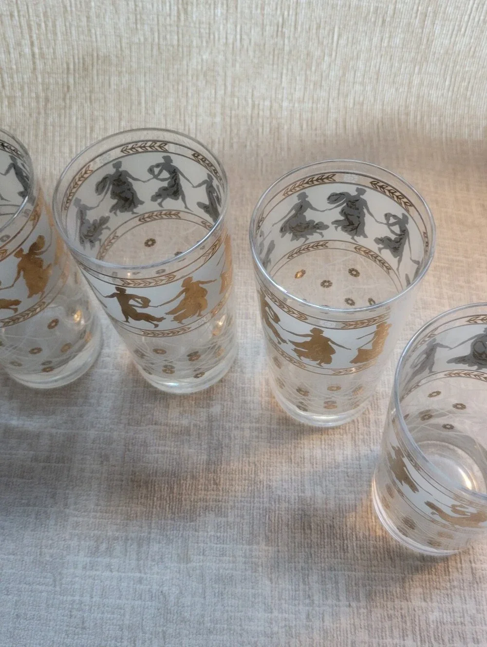 Vintage MCM Culver Style Roman Goddess Highball Glasses - 22k Gold Accent Set 6